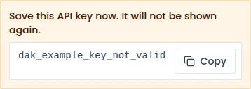 Deployment API key shown once after creation