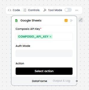 Google Sheet component controls